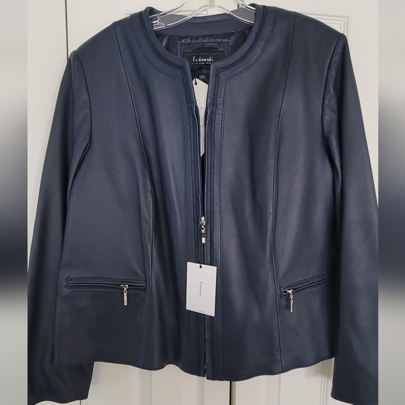 NWT Genuine Leather Jacket From Poland (Navy)- Fitted Women's Jacket